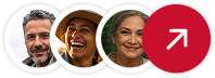Três pessoas sorrindo e um ícone de seta para cima, possivelmente relacionado a precatórios 2026.